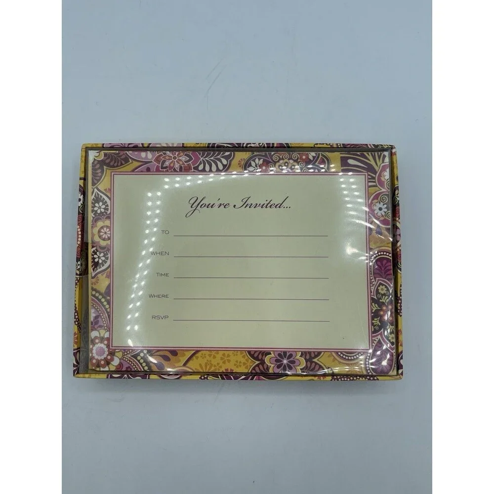 Vera Bradley 12 Fill-In Invitations w/ Envelopes & Closure Stickers - Bali Gold